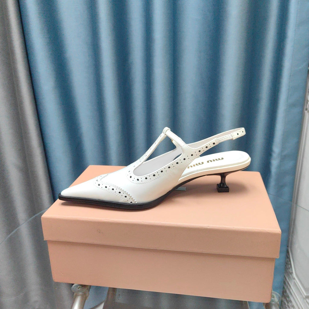 SLINGBACK WHITE LAMBSKIN WITH T- STRAPS