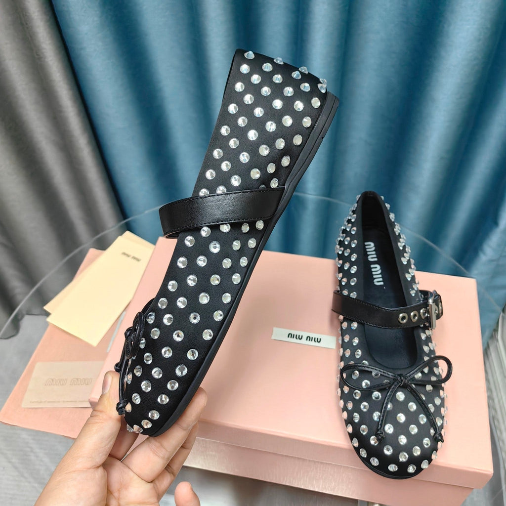 MARY JANE SHOES BLACK COWHIDE WITH DIAMOND