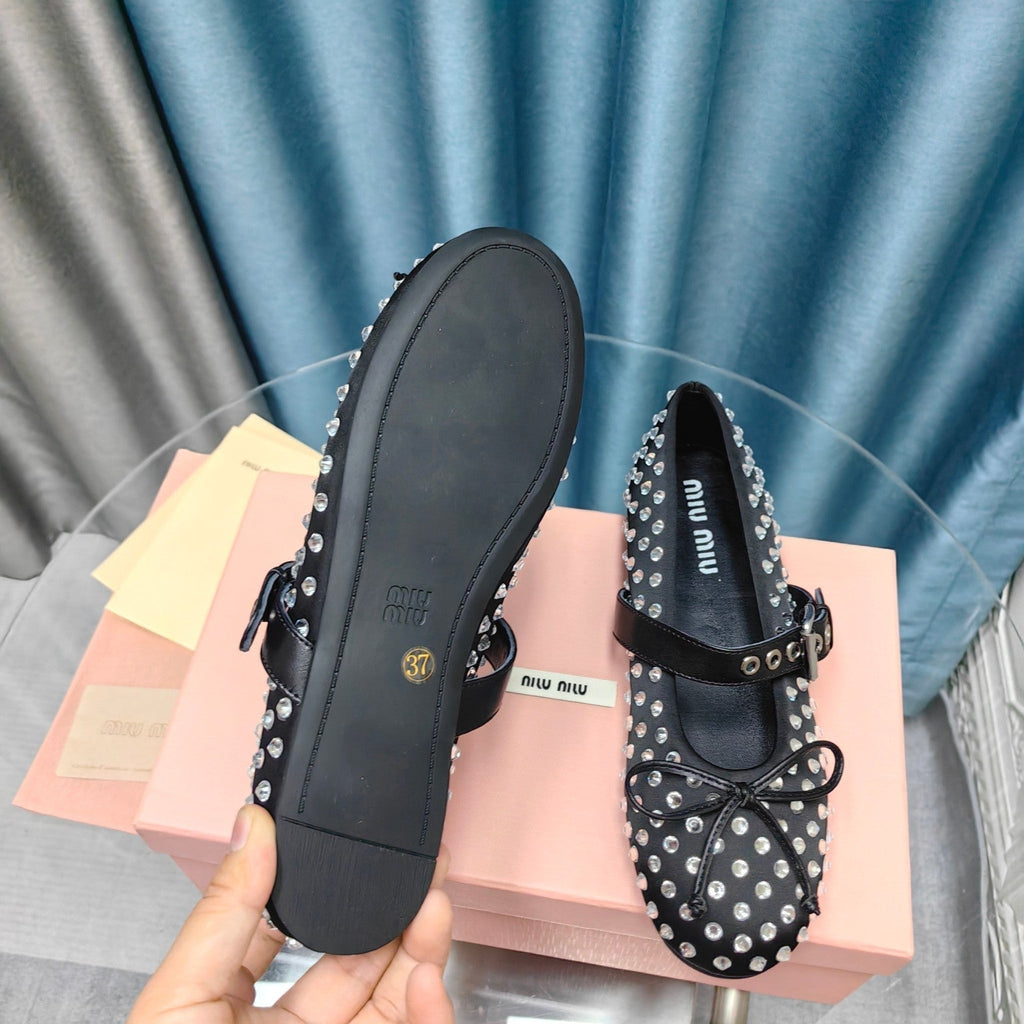 MARY JANE SHOES BLACK COWHIDE WITH DIAMOND