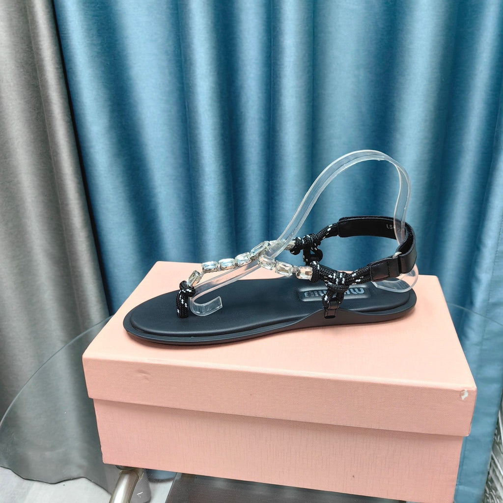 FLIP-FLOPS BLACK COWHIDE WITH CRYSTALS-WHITE