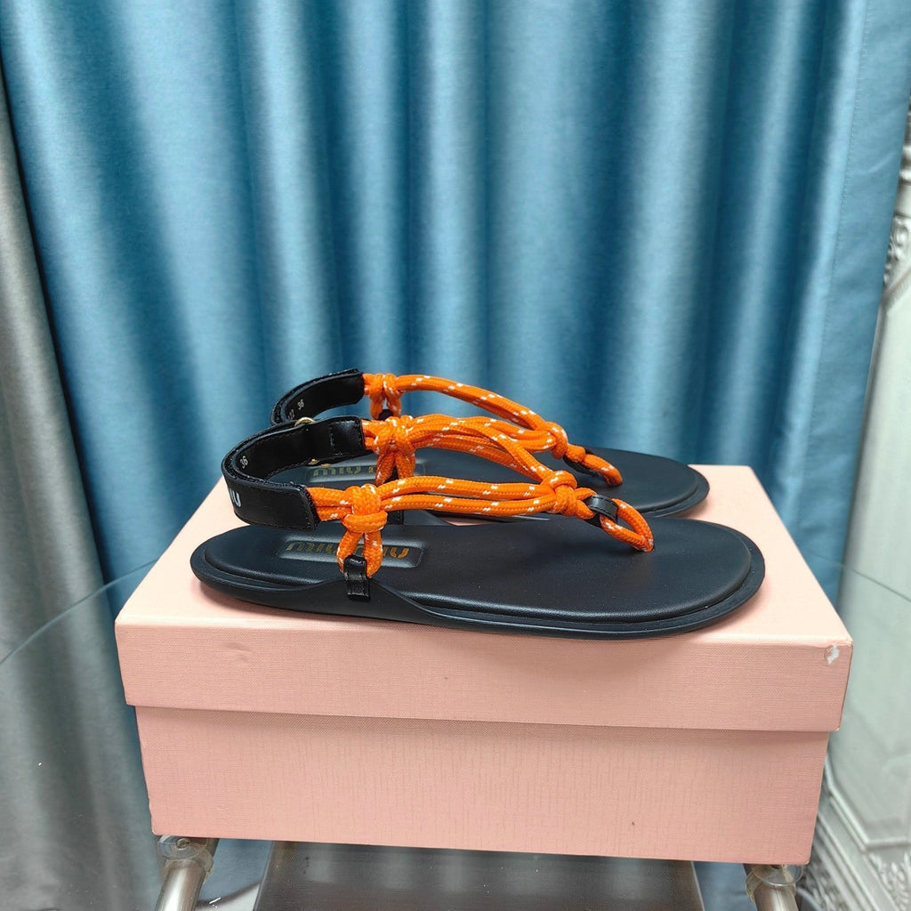 FLIP-FLOPS SANDAL BLACK SHEEPSKIN WITH ORANGE STRAP