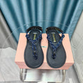 FLIP-FLOPS SANDAL BLACK SHEEPSKIN WITH NAVY STRAP