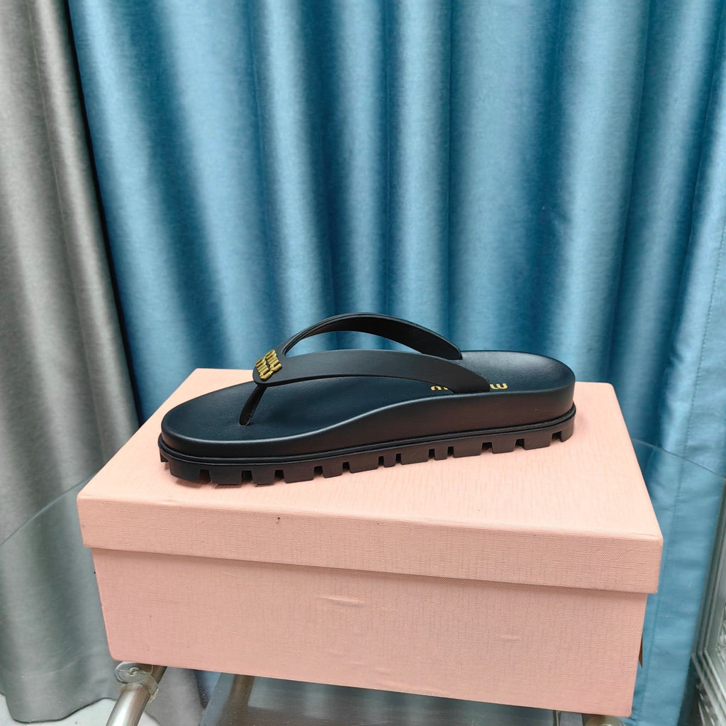 Flip Flop Sandals Black Calfskin