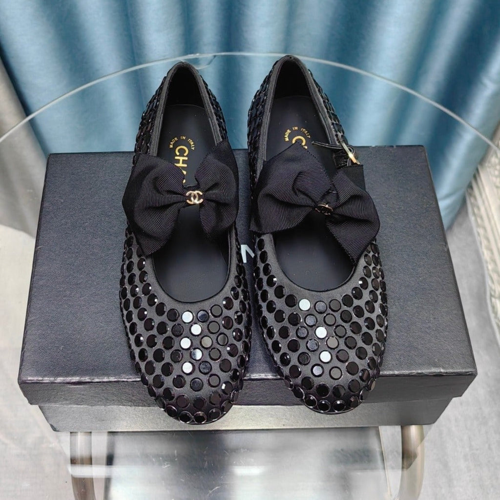 MARY JANE BOW RHINESTONE BLACK SILK