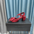 CC CAMELLIA SANDAL IN CHERRY RED SUEDE AND BLACK CALFSKIN WITH FLOWER