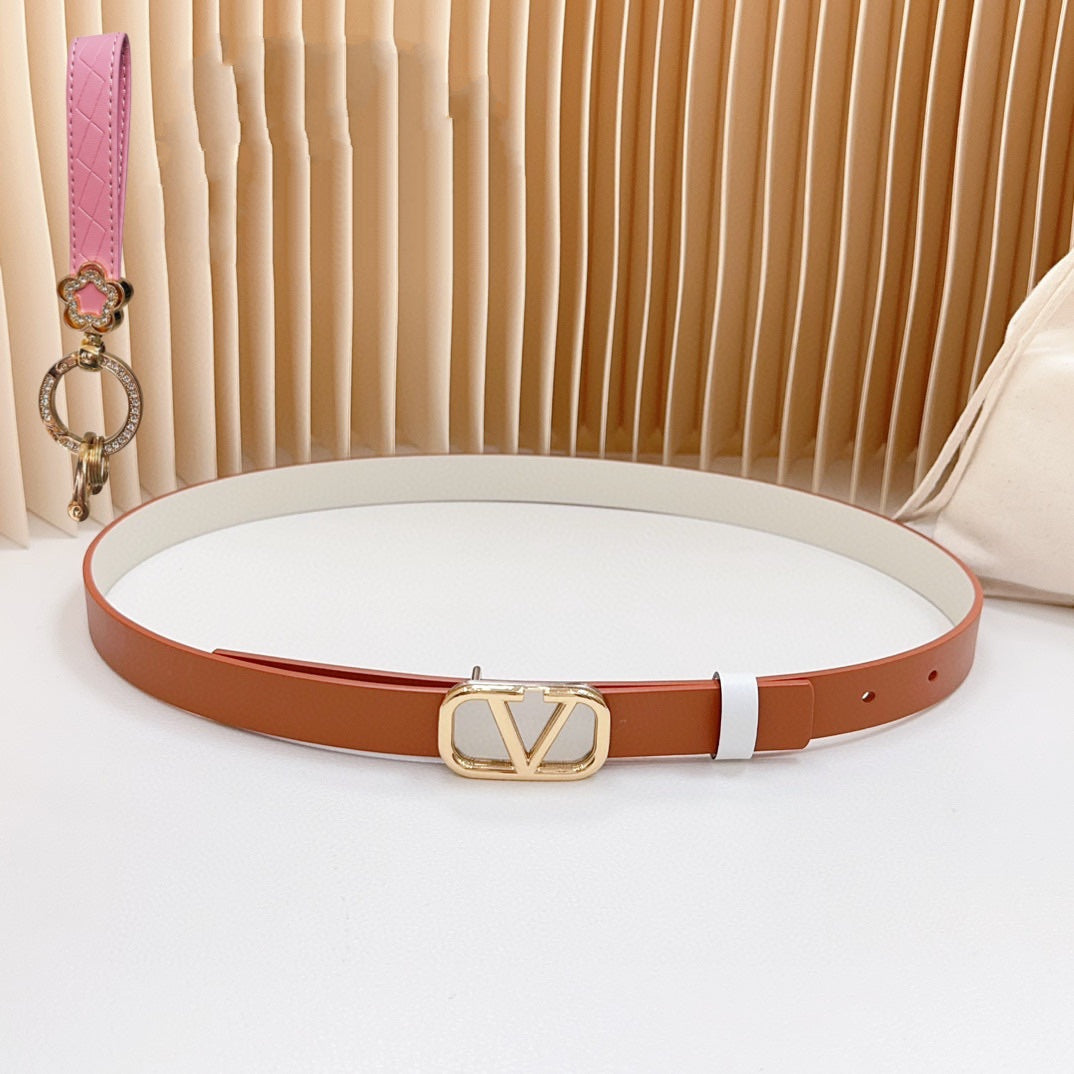 Gold Vlogo and Silver Hardware Buckle Tan White Calfskin 20mm