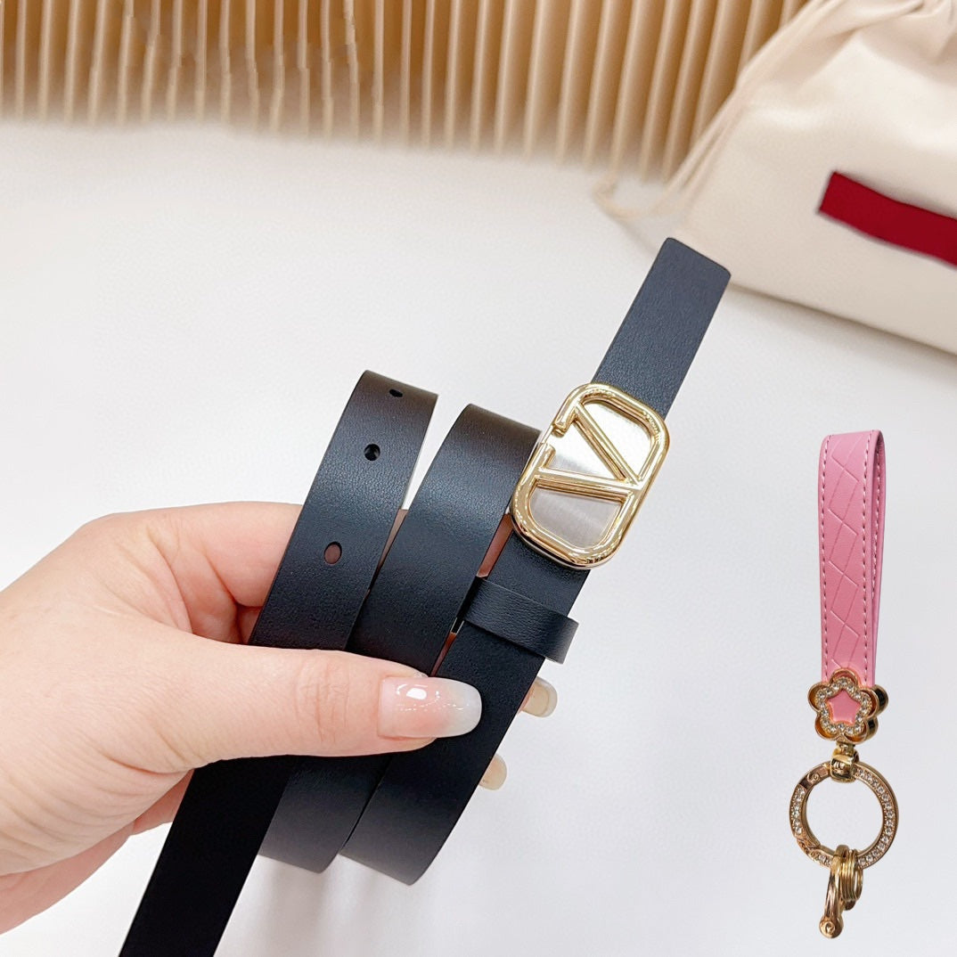 Gold Vlogo and Silver Hardware Buckle Black Calfskin 20mm