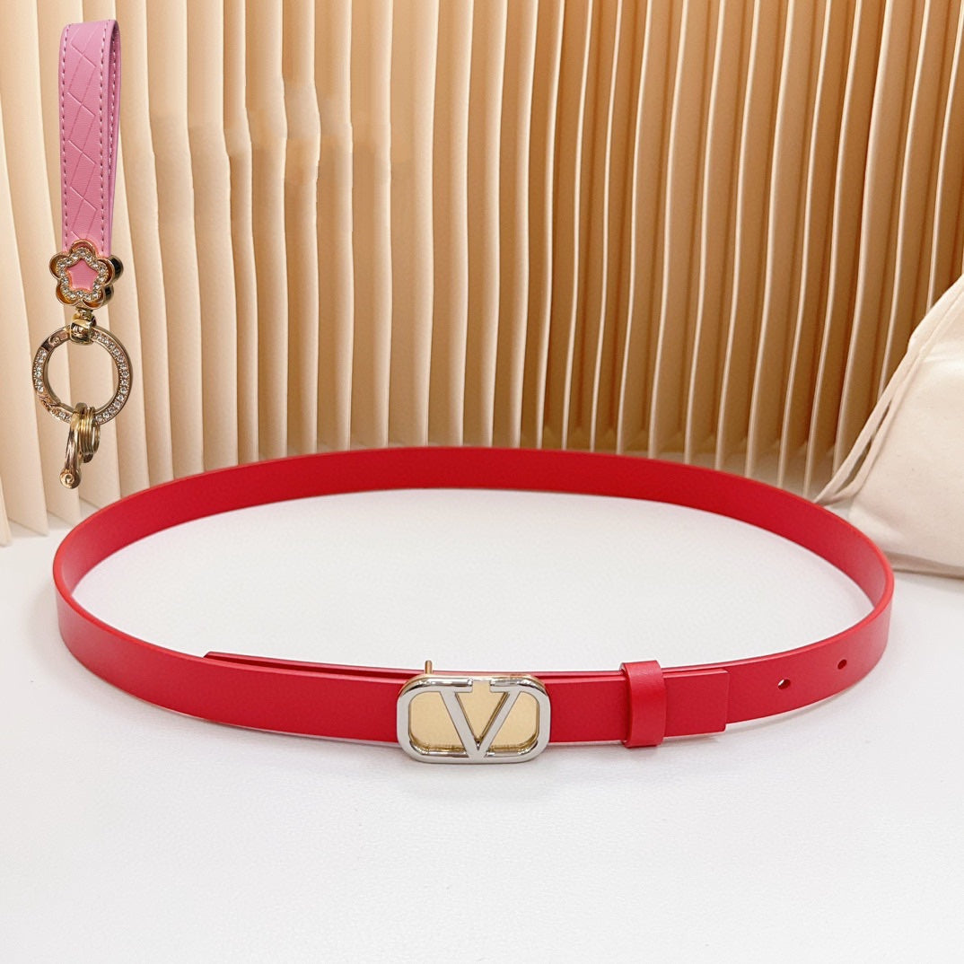 Gold Vlogo and Silver Hardware Buckle Red Calfskin 20mm