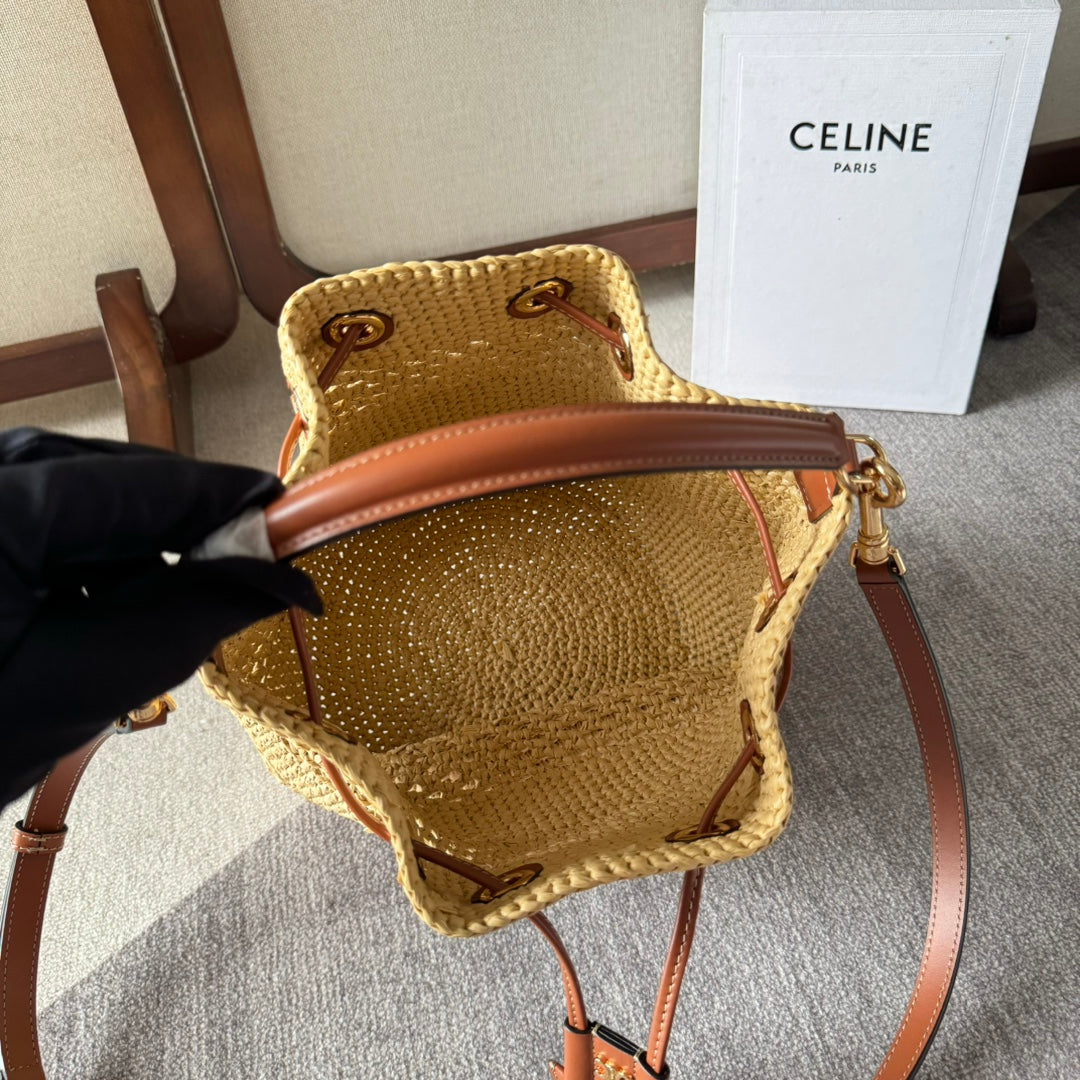 CLARA CLASSIC PANIER 25 IN BEIGE RAFFIA AND BROWN CALFSKIN
