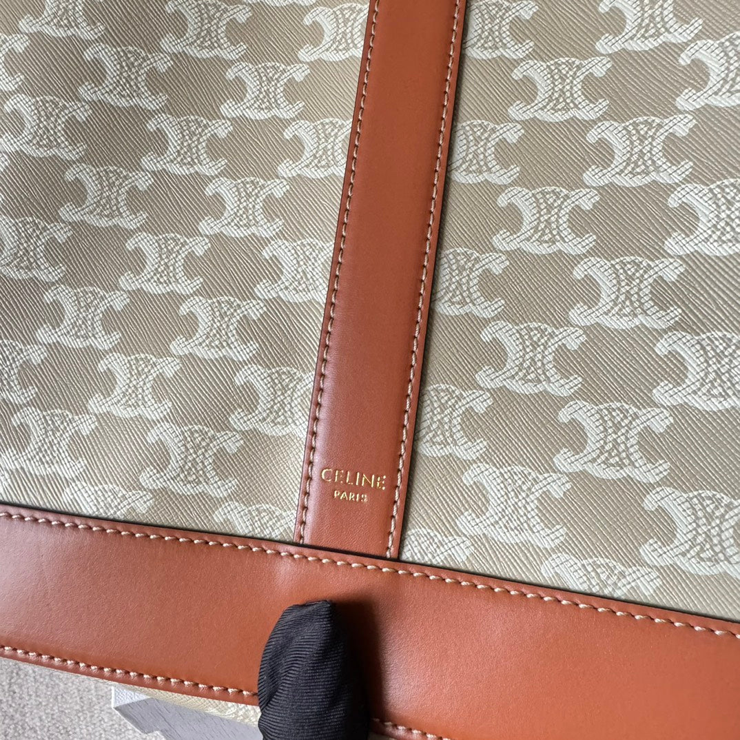 TRIOMPHE CANVAS 26.5 IN PRINTED CALFSKIN BROWN WHITE