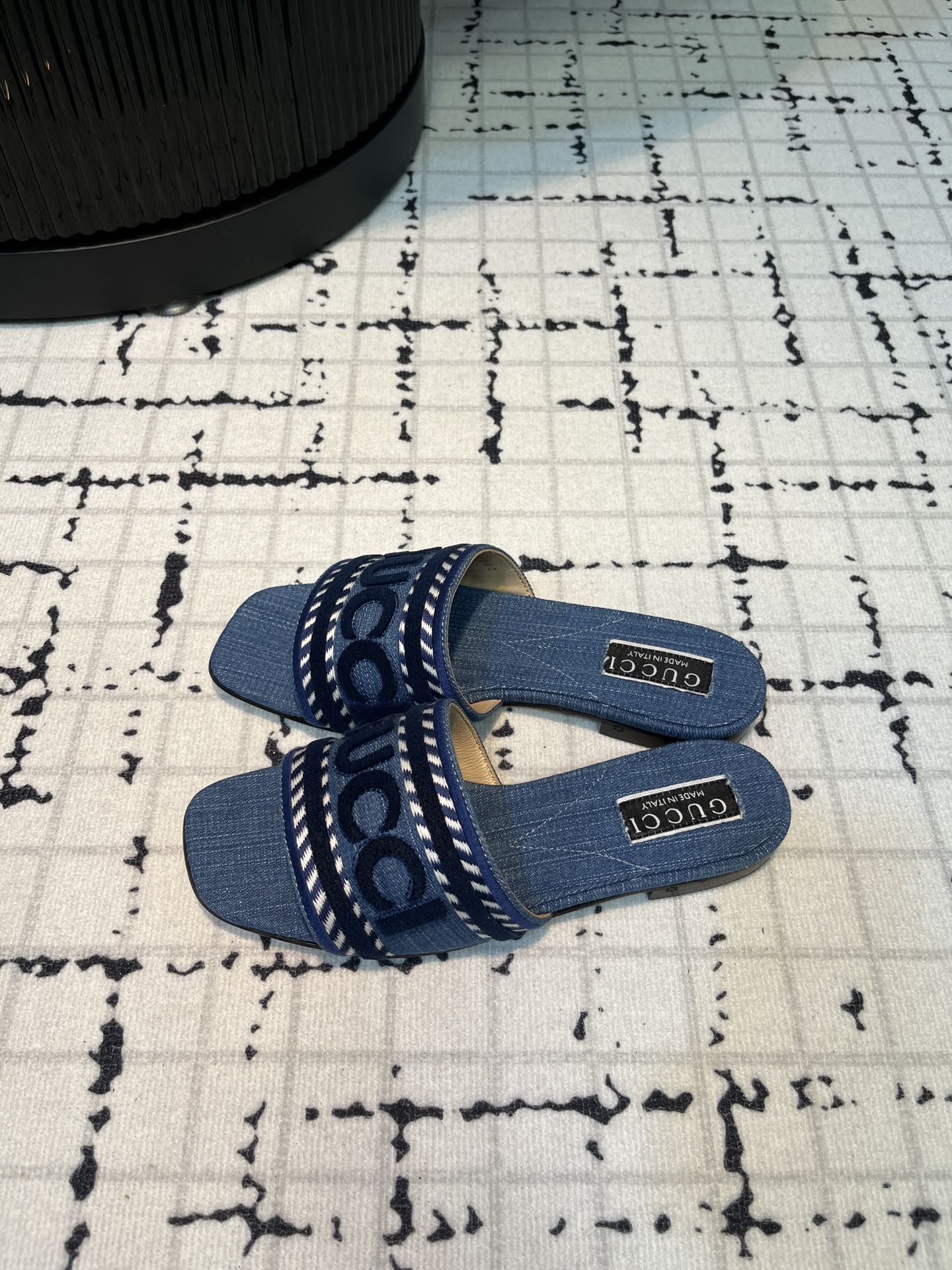 GG SLIDE SANDAL WITH GUCCI SCRIPT AEGEAN DENIM