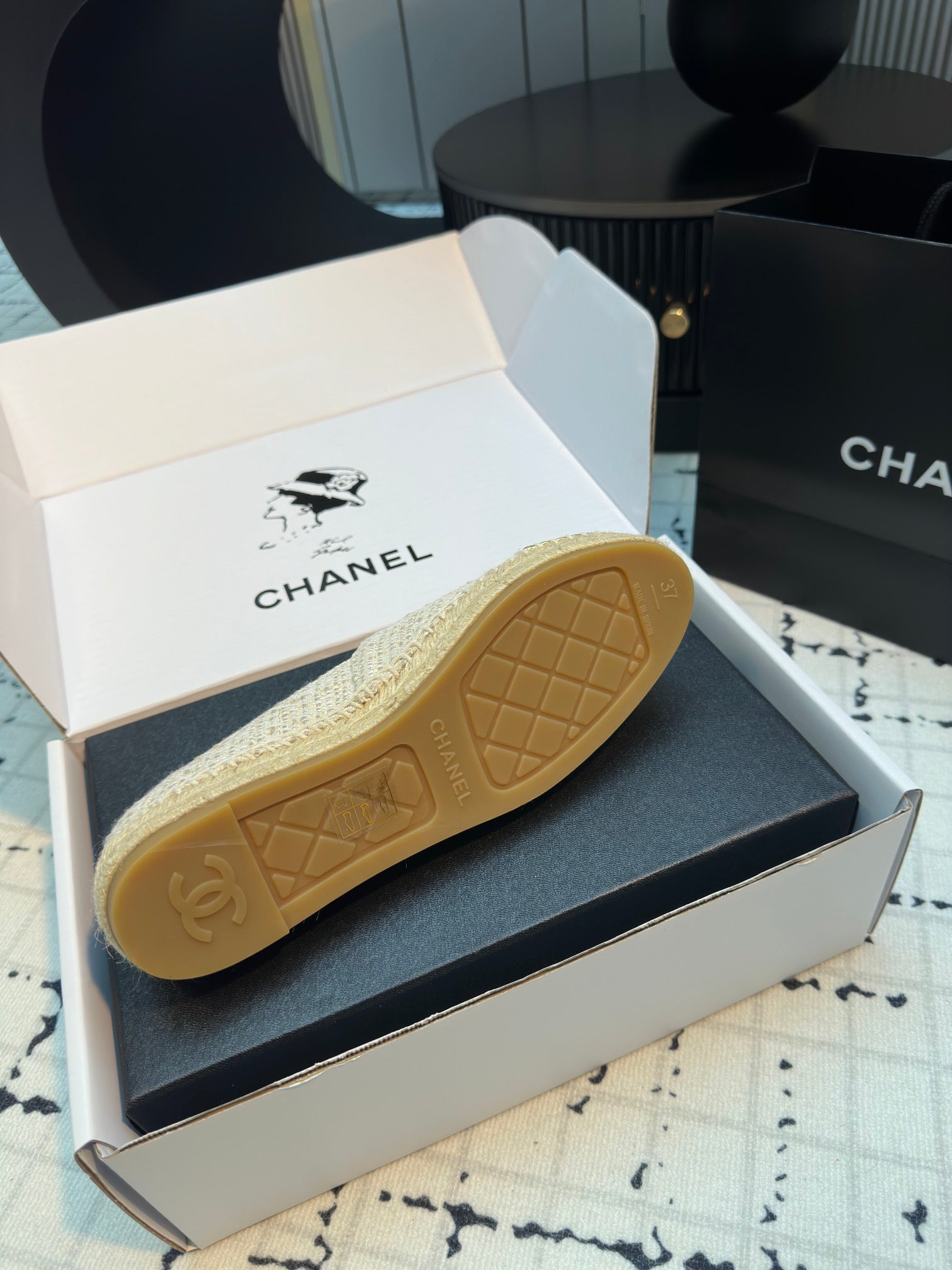 ESPADRILLES LOAFERS IN BEIGE TWEED AND GOLDEN LAMBSKIN