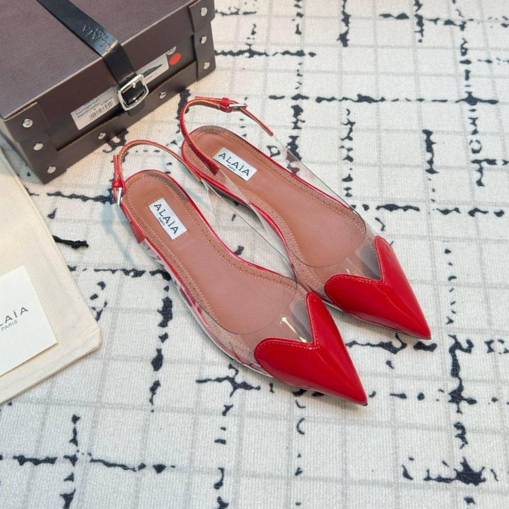 ALAIA FLAT SLINGBACK IN CHERRY RED PATENT CALFSKIN AND FILM