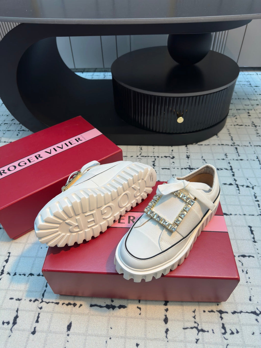 VIV' GO-THICK STRASS BUCKLE SLIP-ON SNEAKERS IN WHITE CANVAS