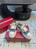 VIV' GO-THICK STRASS BUCKLE SLIP-ON SNEAKERS IN BLUE DENIM