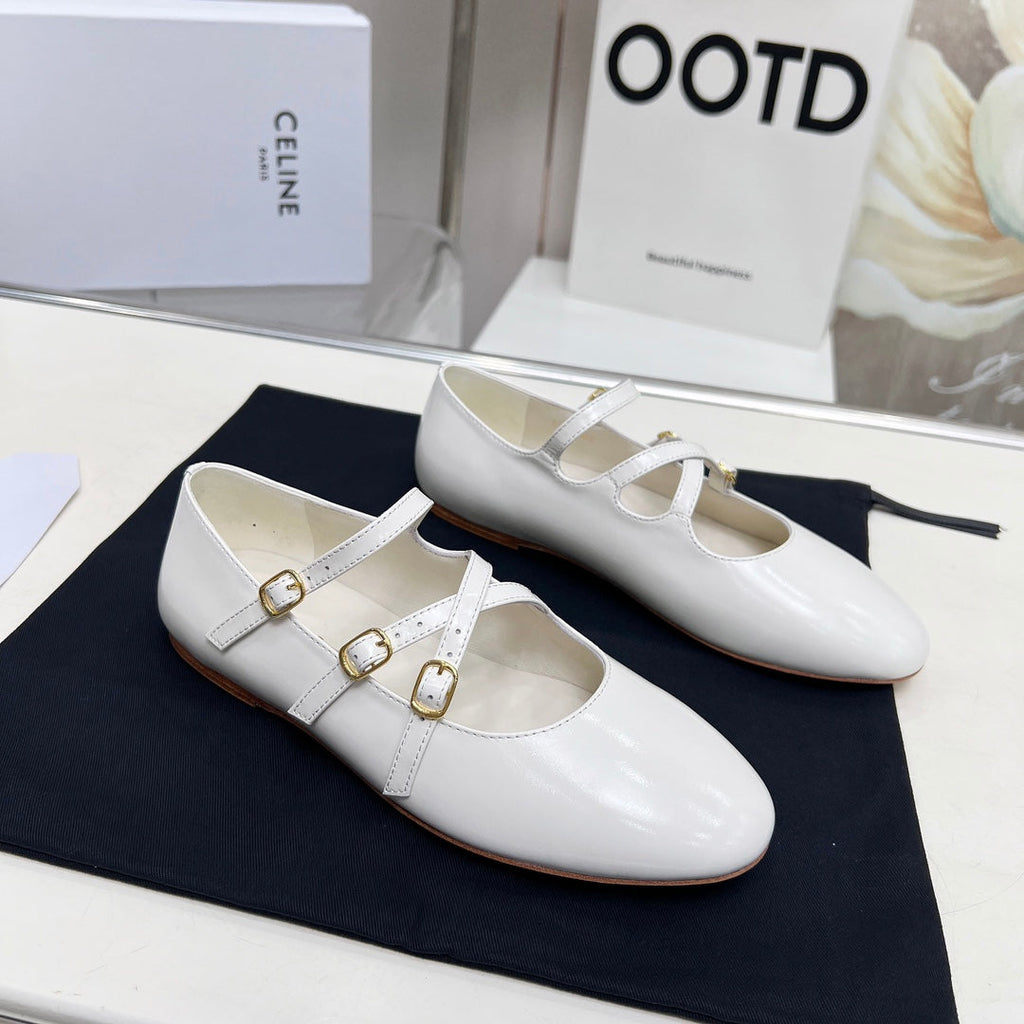 BALLET FLAT WITH CROSSOVER STRAP IN WHITE LAMBSKIN
