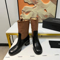 HIGH BOOTS 5.5 CM IN BLACK LAMBSKIN AND CHOCOLATE BROWN FABRIC