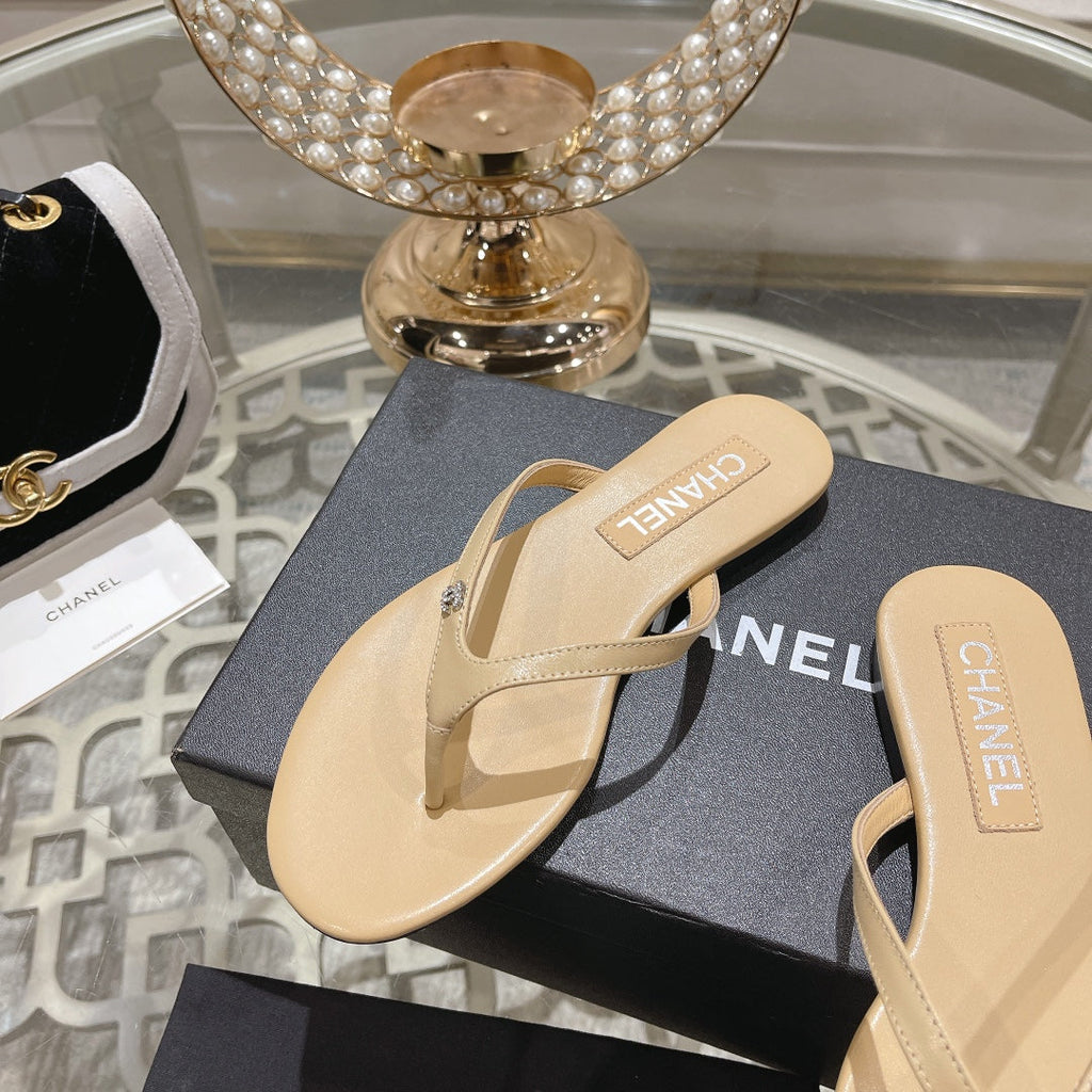 Double CC Flip  Flop Thongs Beige Cream Sheepskin