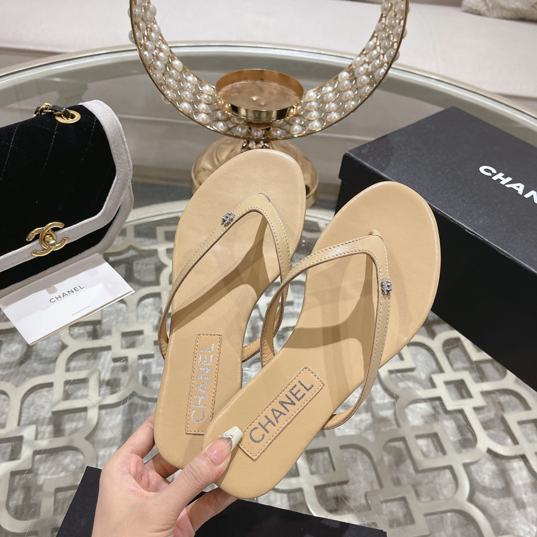Double CC Flip  Flop Thongs Beige Cream Sheepskin