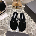 Double CC Velvet Flip Flop Thongs Black