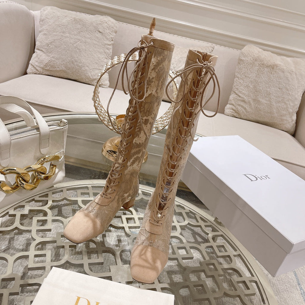 NAUGHTILY-D BOOT NUDE BEIGE TRANSPARENT MESH AND SUEDE EMBROIDERED WITH ROSES MOTIF 35 MM