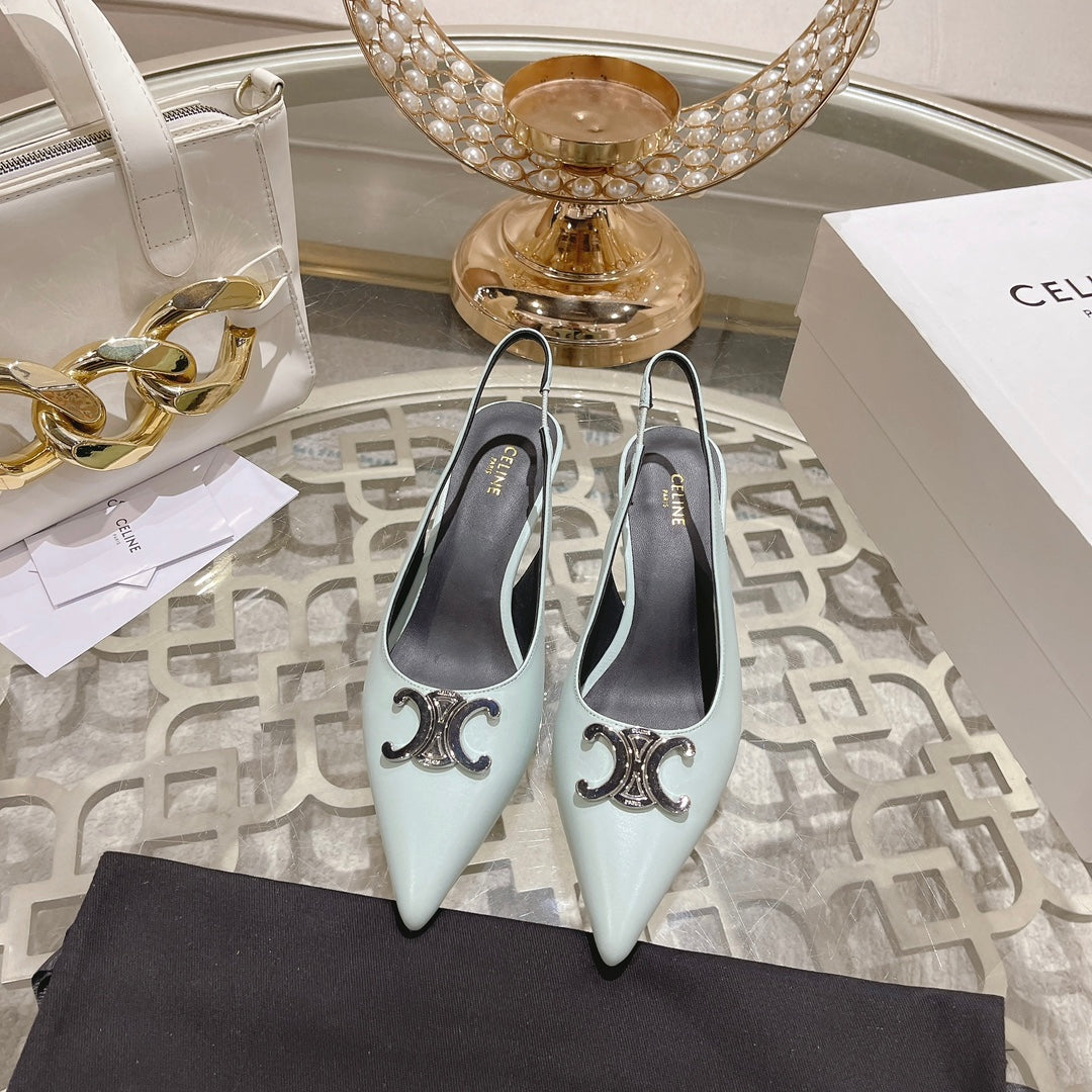 HIGH SLINGBACK 5 CM IN POWDER BLUE CALFSKIN