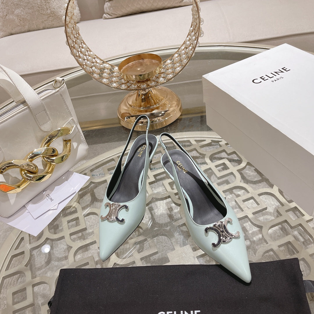 HIGH SLINGBACK 5 CM IN POWDER BLUE CALFSKIN