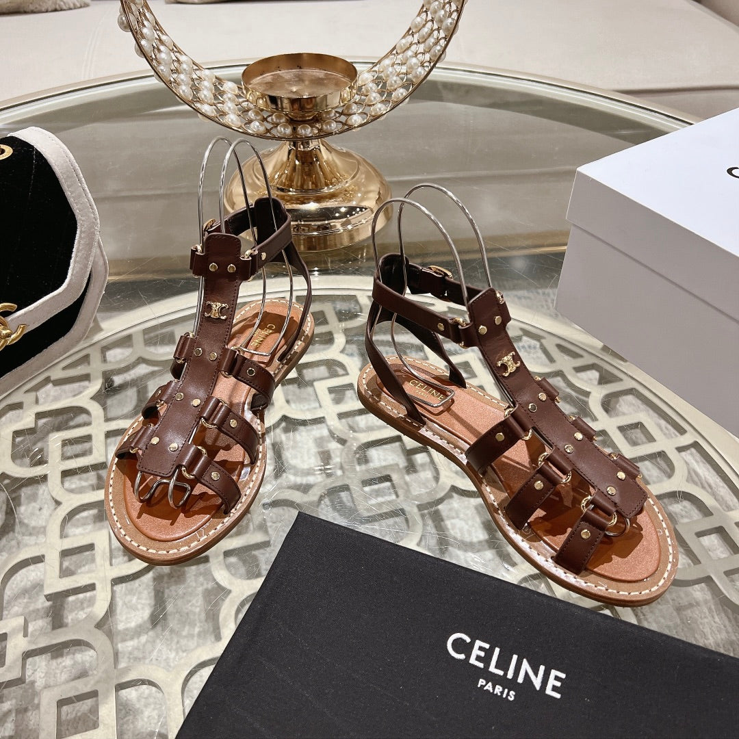 CLEA TRIOMPHE GLADIATOR SANDAL IN CHOCOLATE BROWN CALFSKIN - VEGETAL TANNING