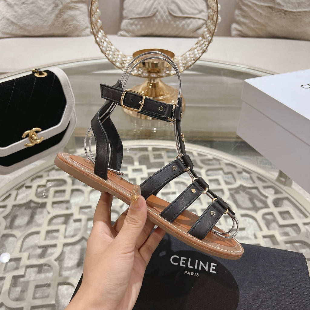 CLEA TRIOMPHE GLADIATOR SANDAL IN BLACK CALFSKIN - VEGETAL TANNING