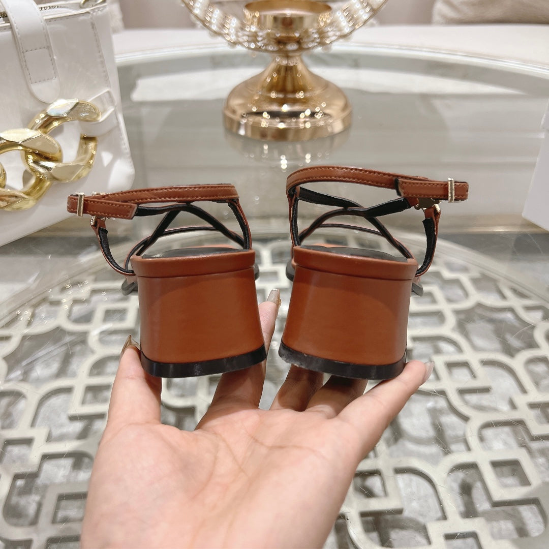 HIGH SANDAL 45MM IN RUSSET BROWN LAMBSKIN