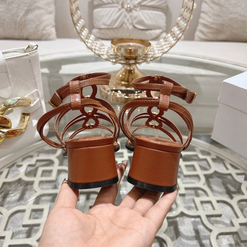 HIGH 45MM BLOCK HEEL SANDAL IN RUSSET BROWN LAMBSKIN