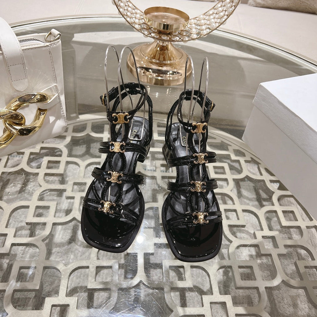 HIGH 45MM BLOCK HEEL SANDAL IN BLACK LAMBSKIN