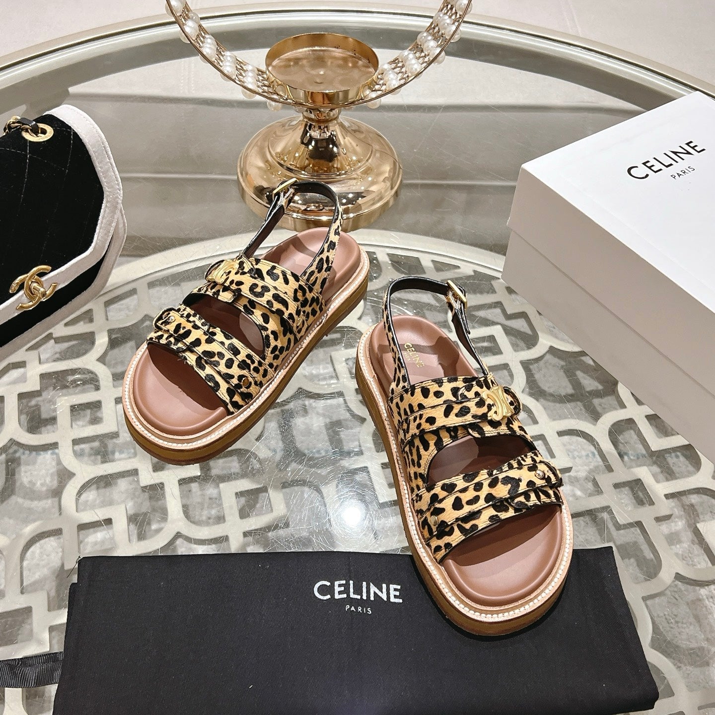 TIPPI TRIOMPHE SANDAL IN LEOPARD PRINTED HAIRY CALFSKIN