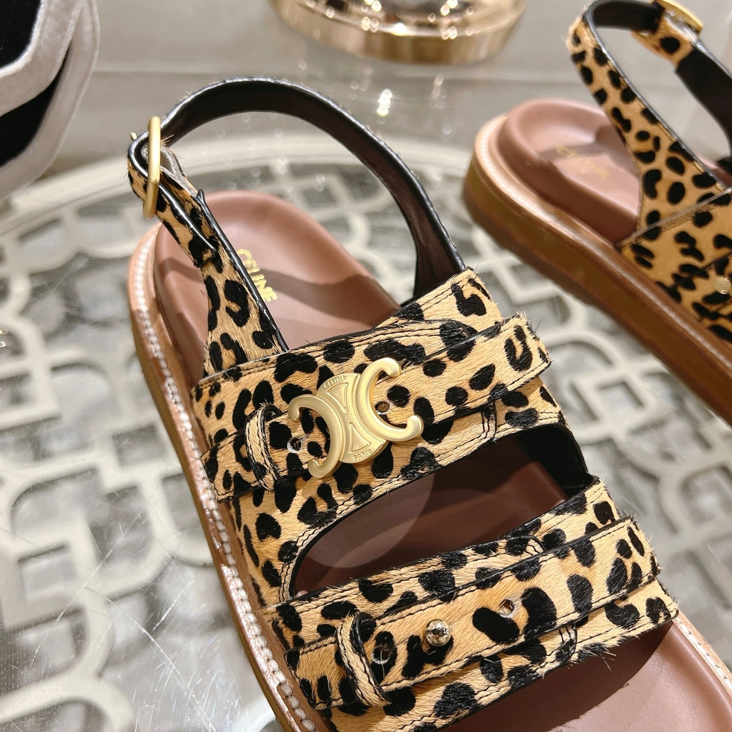 TIPPI TRIOMPHE SANDAL IN LEOPARD PRINTED HAIRY CALFSKIN