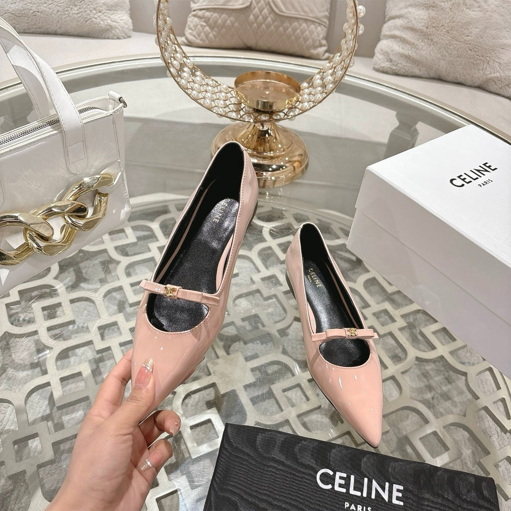 SUZY POINTY TOE BALLERINA IN BLUSH PINK PATENT CALFSKIN