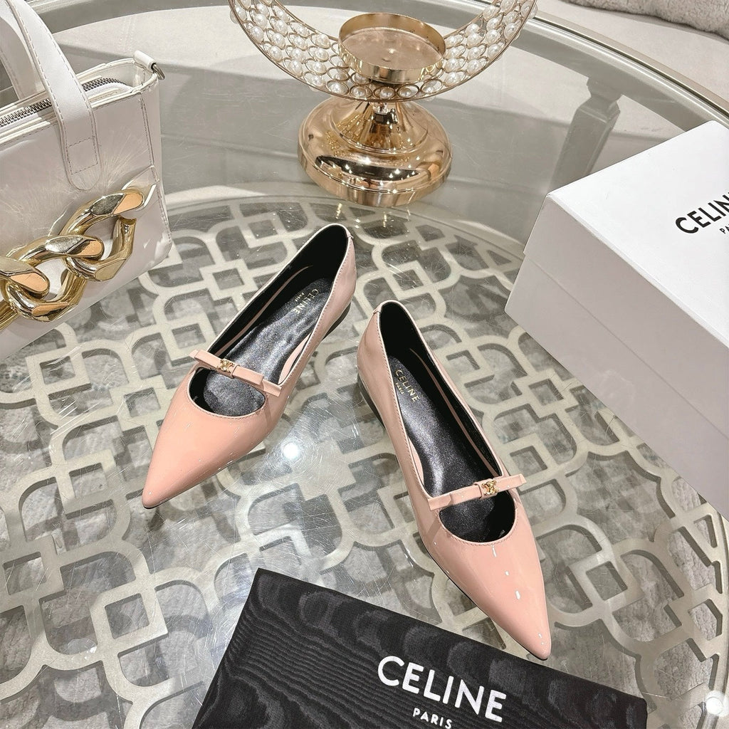 SUZY POINTY TOE BALLERINA IN BLUSH PINK PATENT CALFSKIN