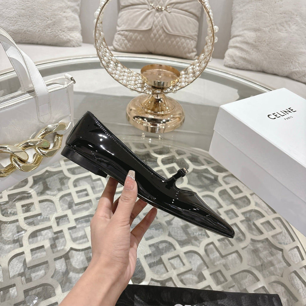 SUZY POINTY TOE BALLERINA IN BLACK PATENT CALFSKIN