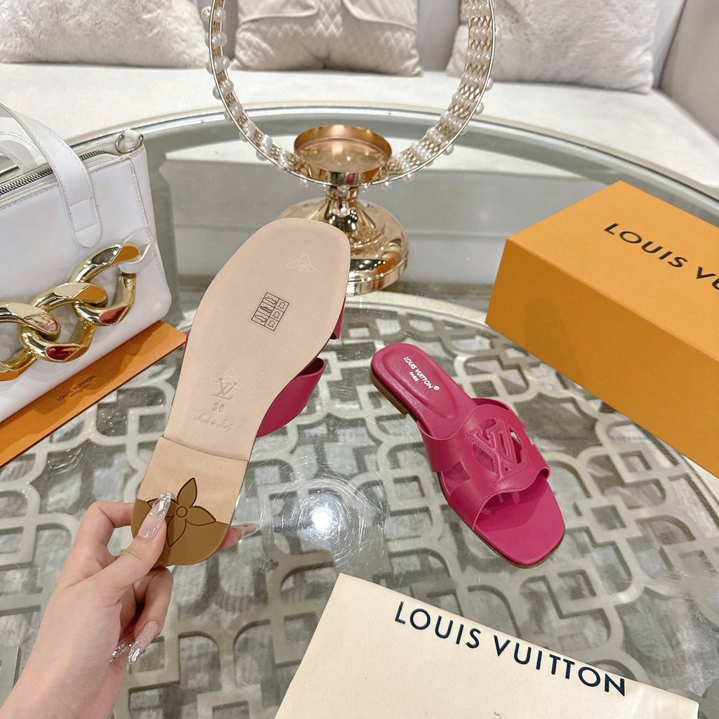 ISOLA FLAT SLIDE IN DARK PINK CALFSKIN