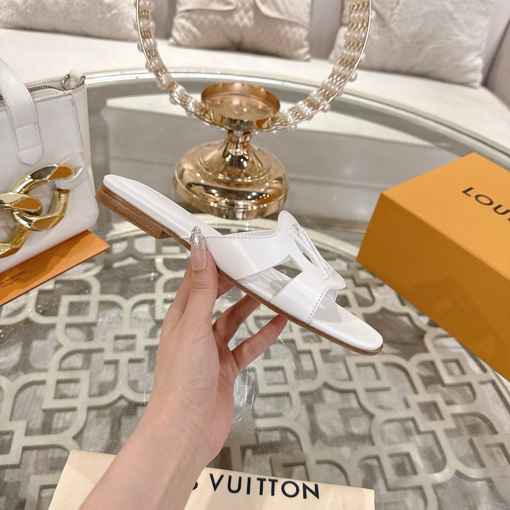 ISOLA FLAT SLIDE IN WHITE CALFSKIN