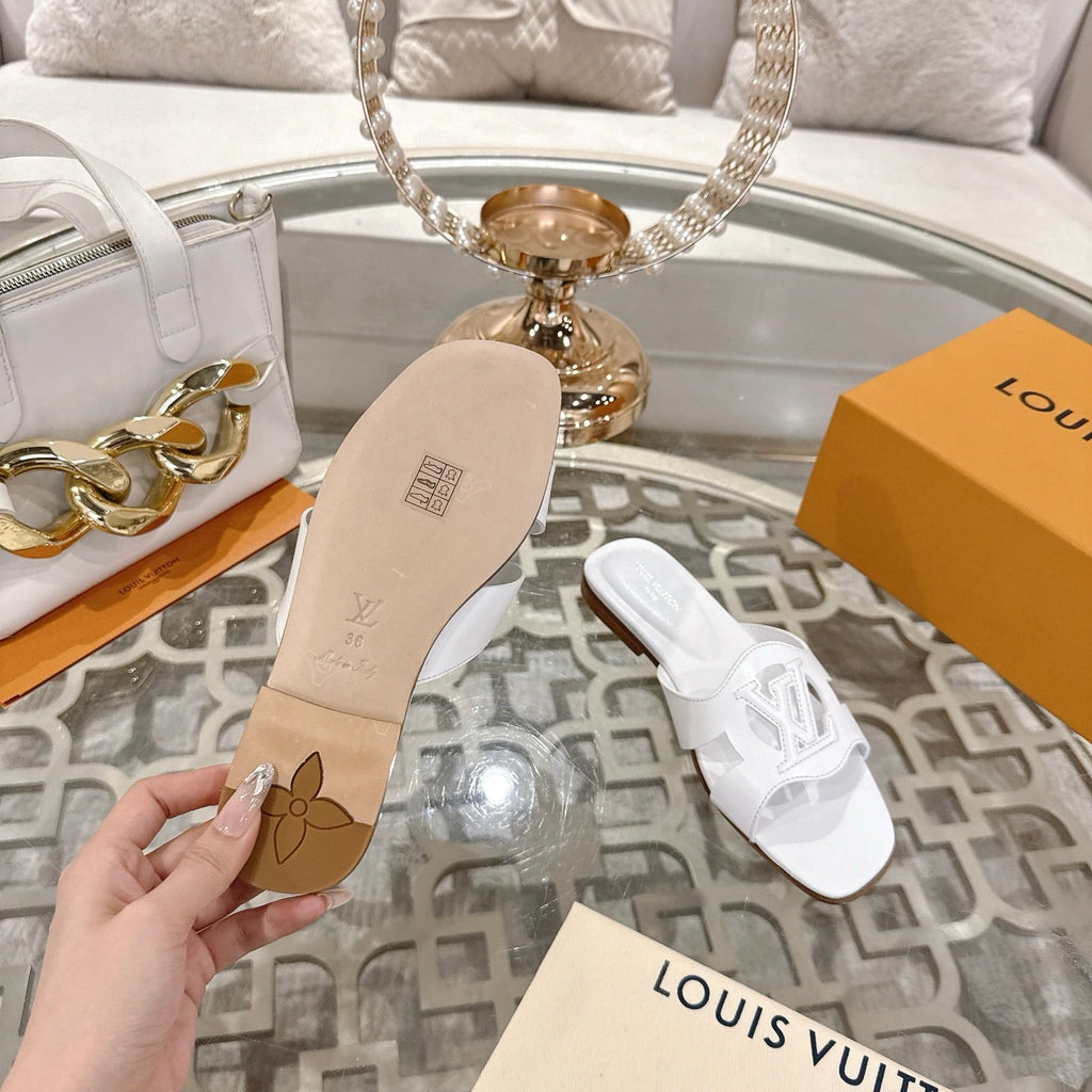 ISOLA FLAT SLIDE IN WHITE CALFSKIN