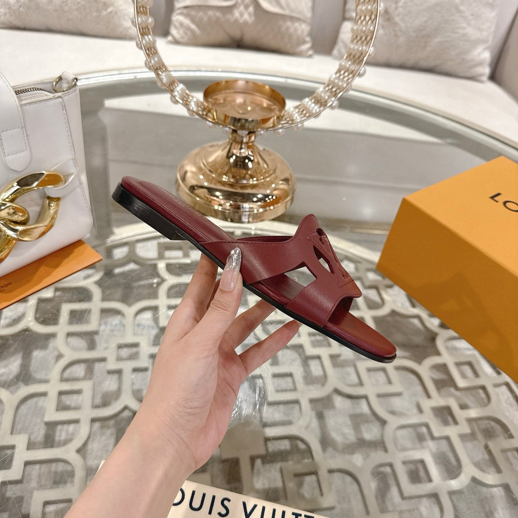 ISOLA FLAT SLIDE IN JAM RED CALFSKIN