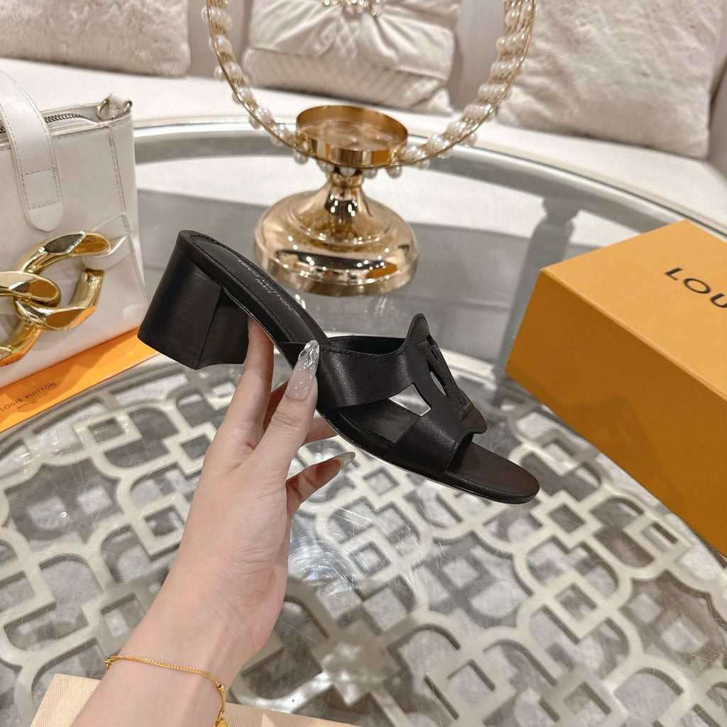 ISOLA HIGH 55 MM MULE IN BLACK CALFSKIN