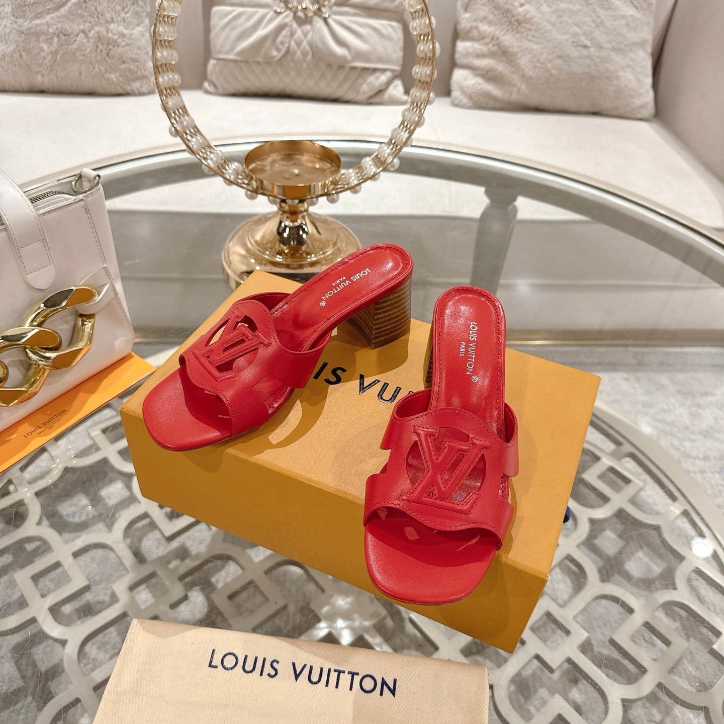 ISOLA HIGH 55 MM MULE IN CHERRY RED CALFSKIN