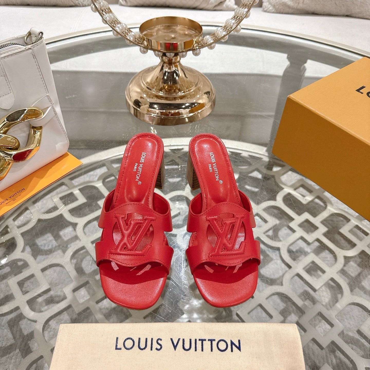 ISOLA HIGH 55 MM MULE IN CHERRY RED CALFSKIN