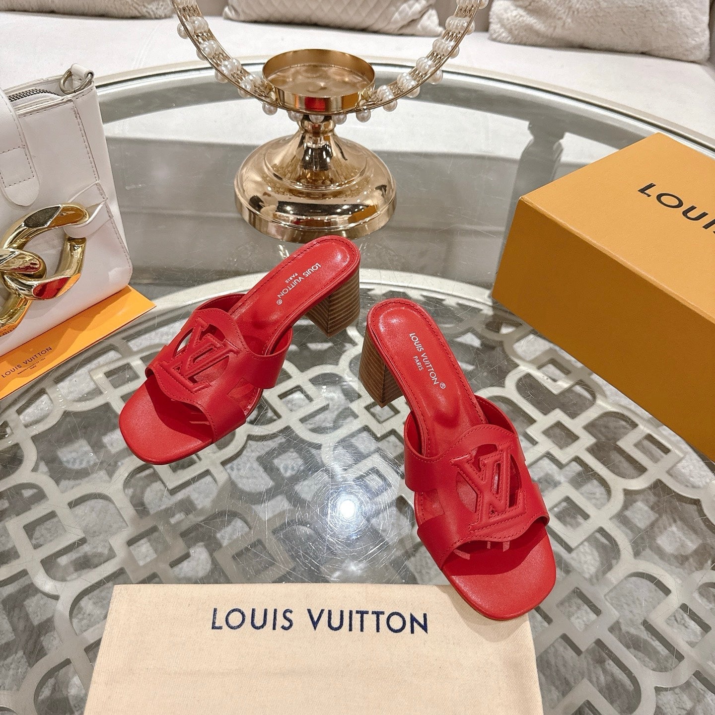 ISOLA HIGH 55 MM MULE IN CHERRY RED CALFSKIN