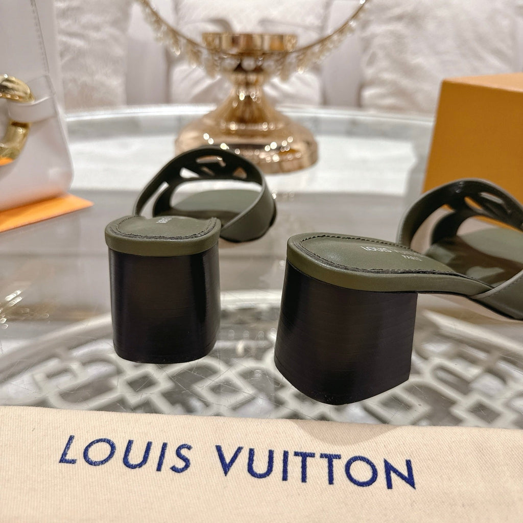 ISOLA HIGH 55 MM MULE IN ARMY GREEN CALFSKIN