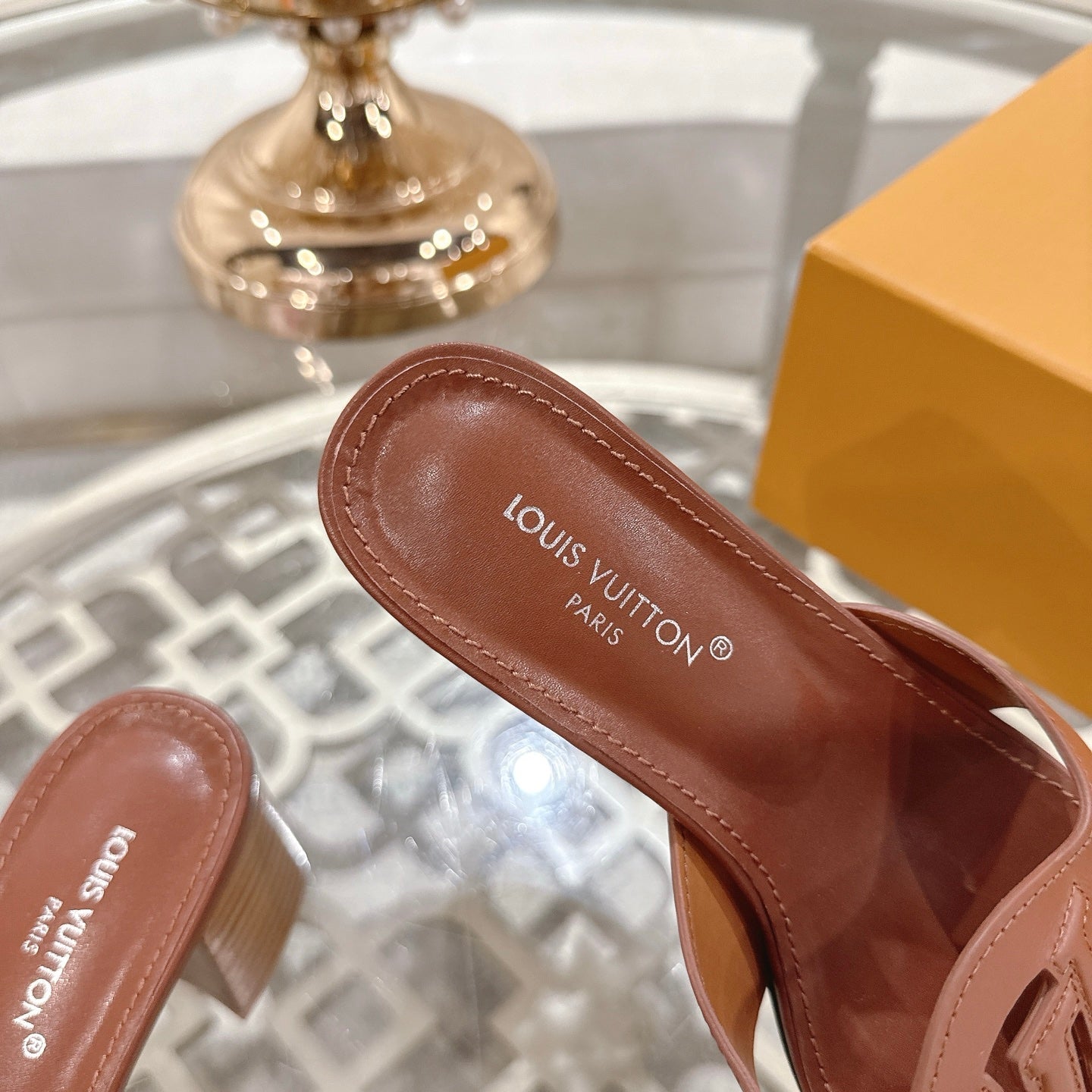 ISOLA HIGH 55 MM MULE IN PENNY BROWN CALFSKIN