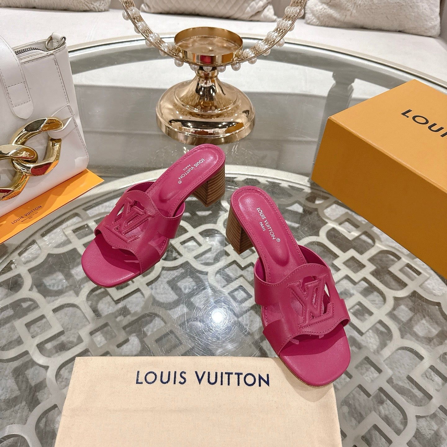 ISOLA HIGH 55 MM MULE IN DARK PINK CALFSKIN