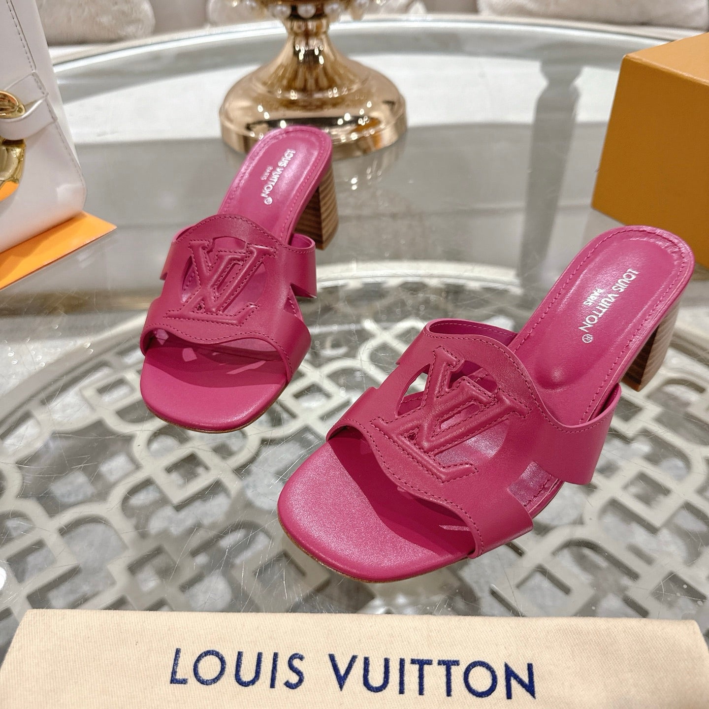 ISOLA HIGH 55 MM MULE IN DARK PINK CALFSKIN