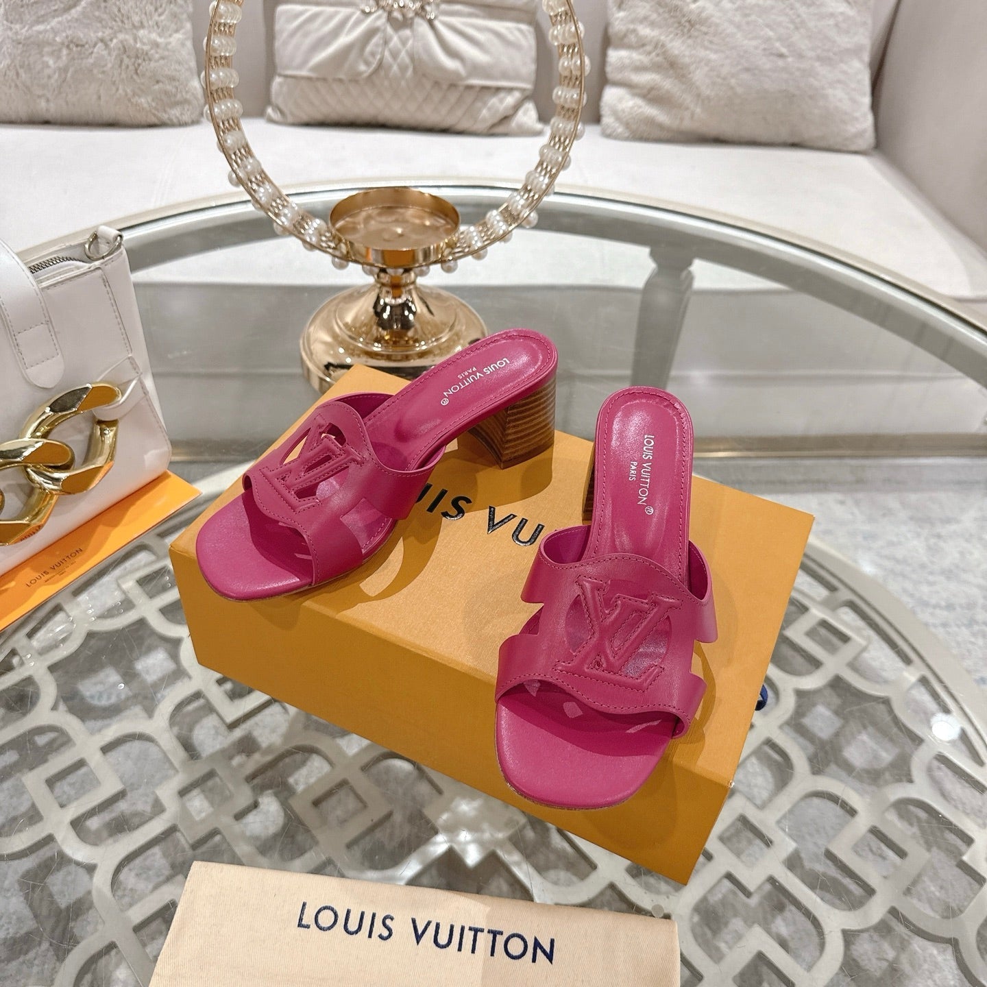 ISOLA HIGH 55 MM MULE IN DARK PINK CALFSKIN